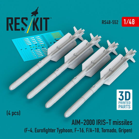 AIM-2000 IRIS-T missiles (4 pcs) (F-4, Eurofighter Typhoon, F-16, F/A-18, Tornado, Gripen) (3D Printed)