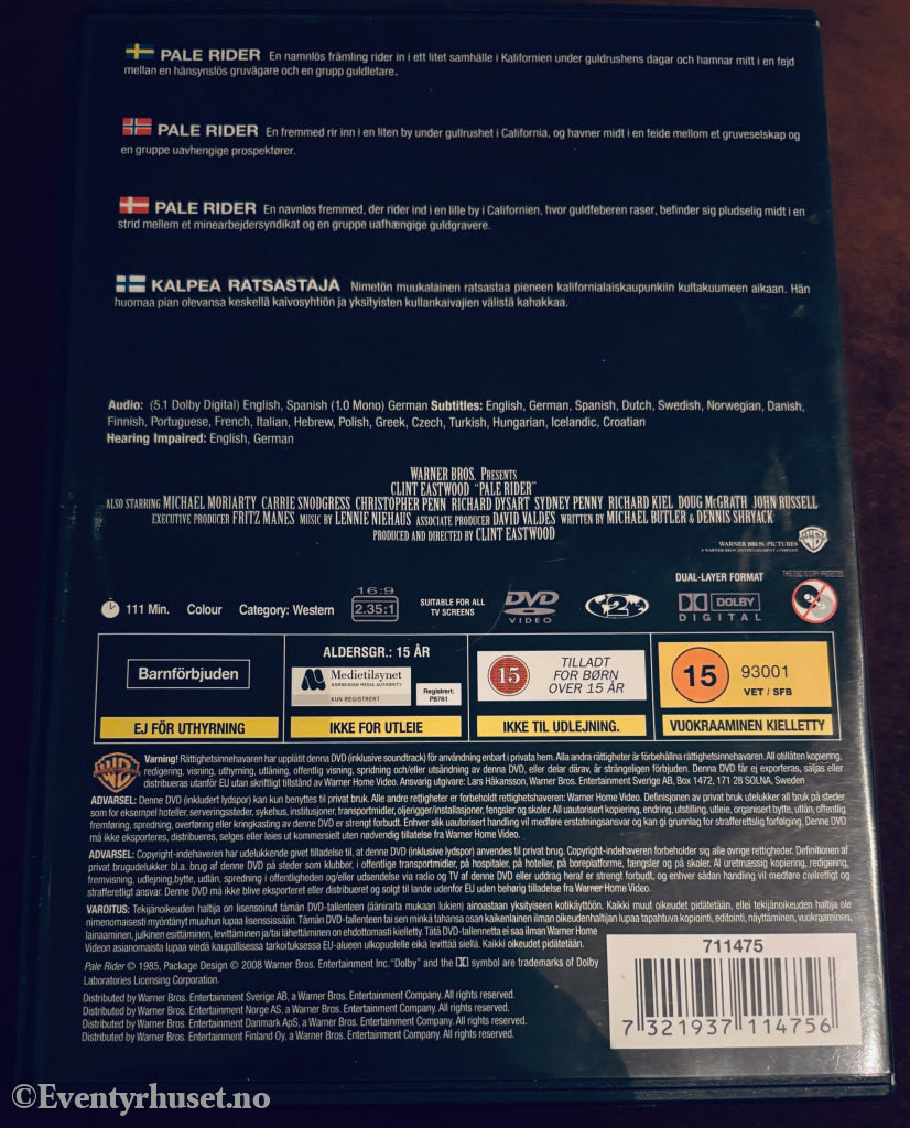 Clint Eastwood Pale Rider. DVD.
