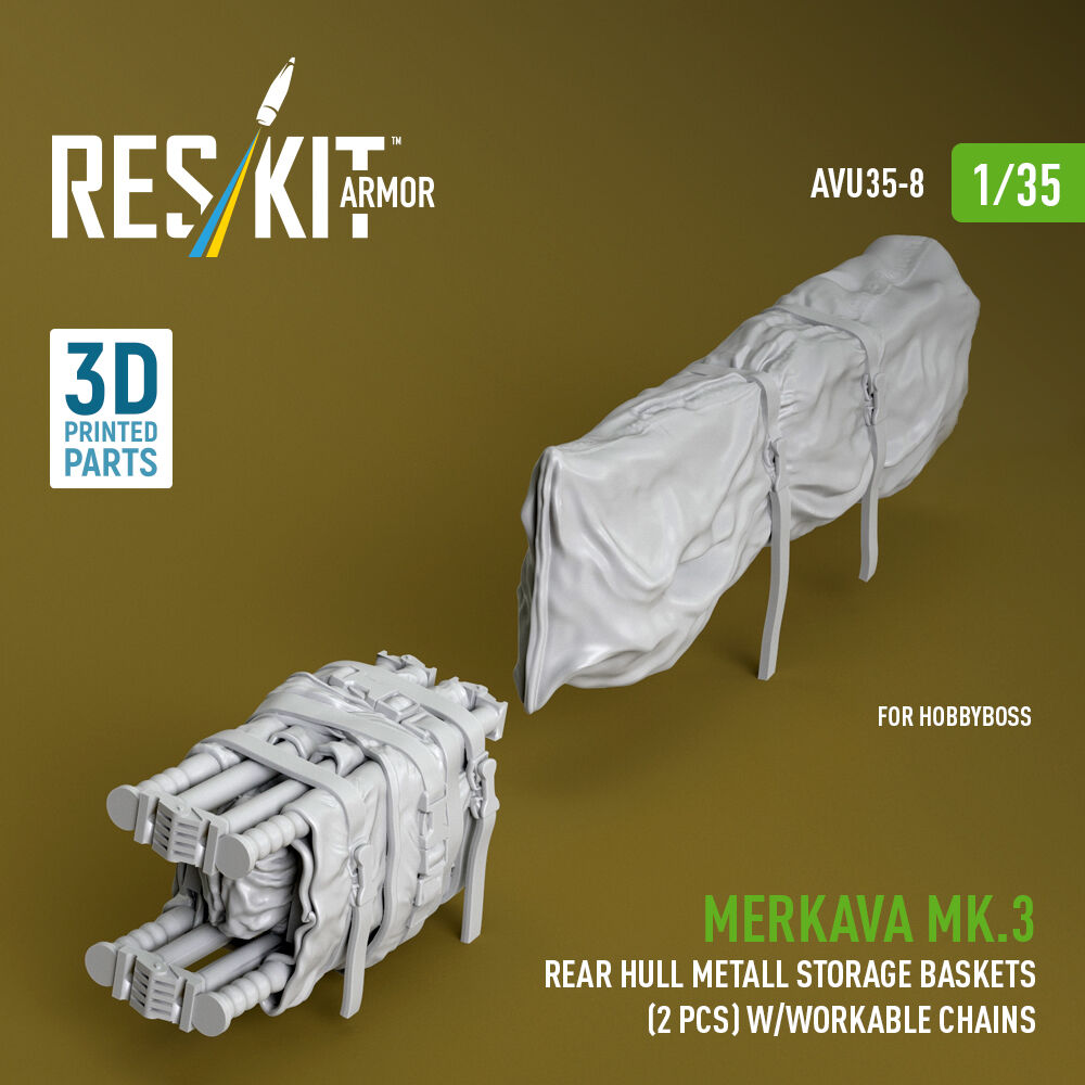 Merkava Mk.3 rear hull metall storage baskets (2 pcs) w/workable chains for HobbyBoss kit (3D Printed)