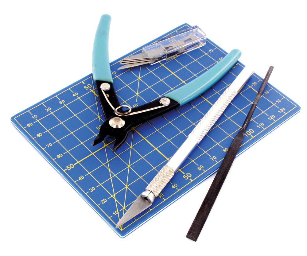 Plastic Modelling Tool set: includes cutting pliers, cutter no. 1 and blades, cutting surface and file
