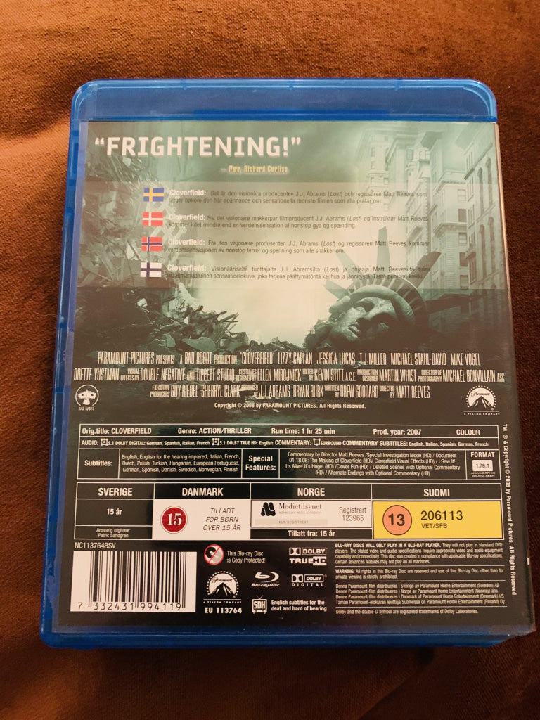 Cloverfield. 2007. Blu-Ray. Blu-Ray Disc