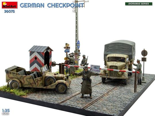 German Checkpoint. 3t Cargo Truck 3,6-36S & Kfz.1 Type 170VK w/ Feldgendarmerie. Big Set