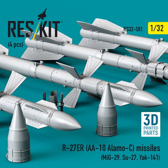 R-27ER (AA-10 Alamo-C) missiles (4 pcs) (MiG-29, Su-27, Yak-141) (3D Printed)