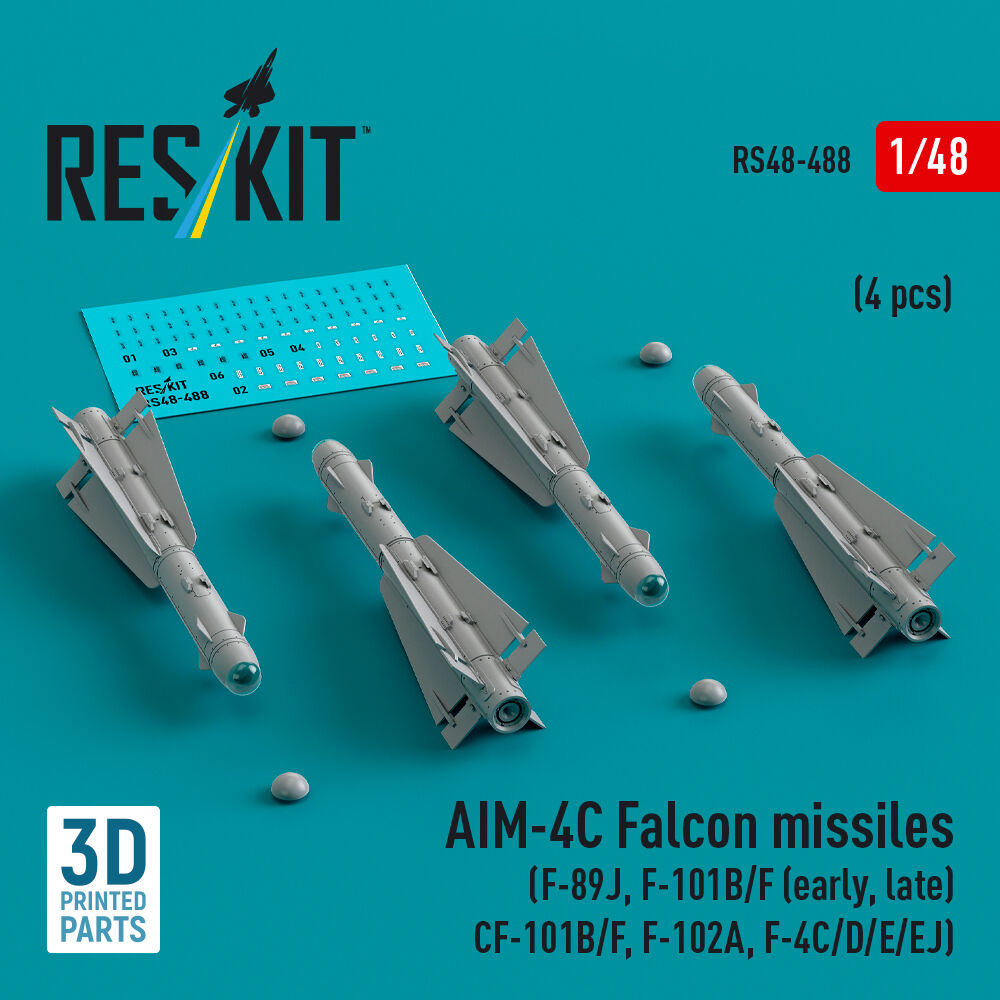 AIM-4C Falcon missiles (F-89J, F-101B/F (early, late), CF-101B/F, F-102A, F-4C/D/E/EJ) (4 pcs) (3D Printed)