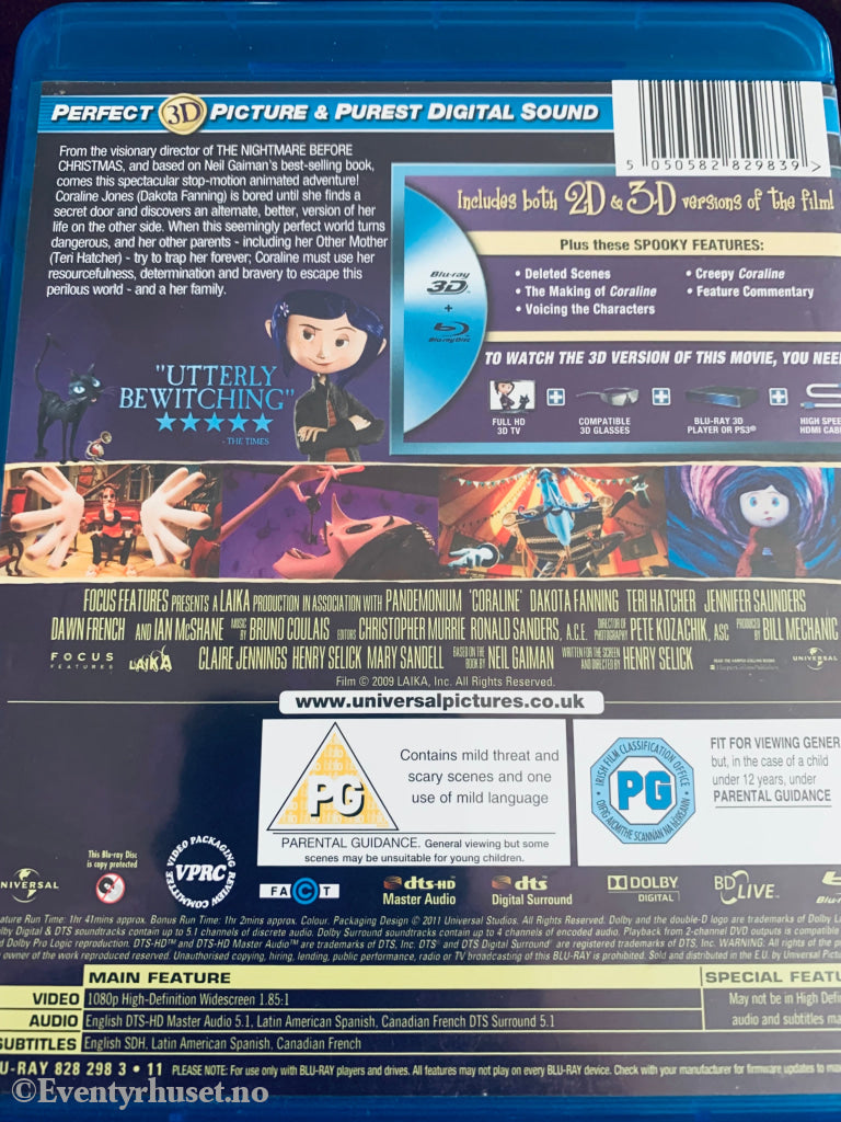 Coraline Og Den Hemmelige Dør 3D. Blu-Ray. Blu-Ray Disc