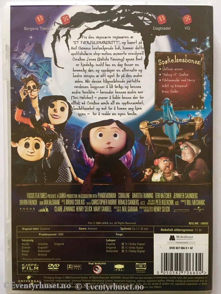 Coraline Og Den Hemmelige Dør. Dvd. Dvd