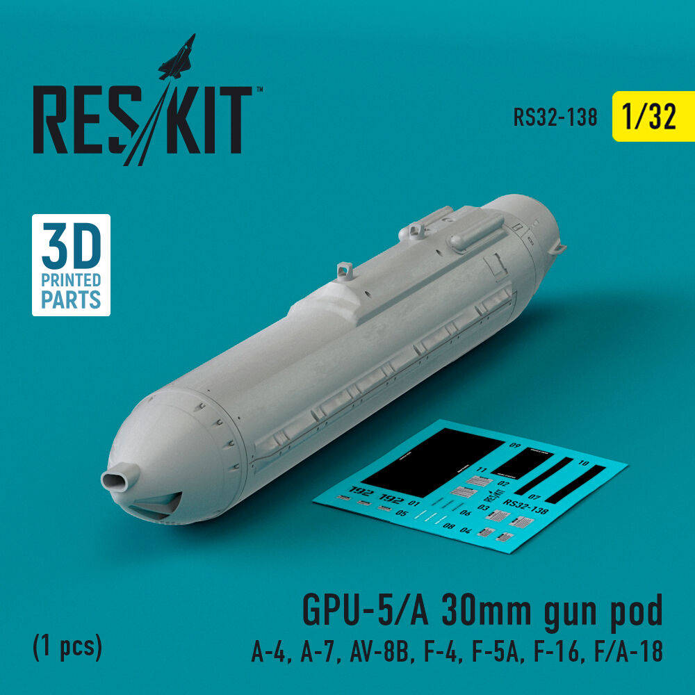 GPU-5/A 30mm gun pod (1 pcs) (A-4, A-7, AV-8B, F-4, F-5A, F-16, F/A-18) (3D Printed)