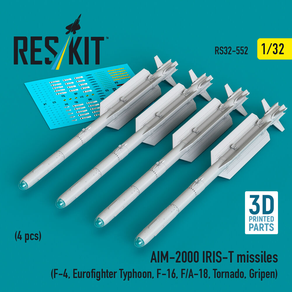 AIM-2000 IRIS-T missiles (4 pcs) (F-4, Eurofighter Typhoon, F-16, F/A-18, Tornado, Gripen) (3D Printed)