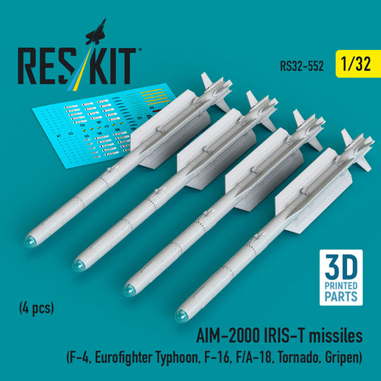 AIM-2000 IRIS-T missiles (4 pcs) (F-4, Eurofighter Typhoon, F-16, F/A-18, Tornado, Gripen) (3D Printed)