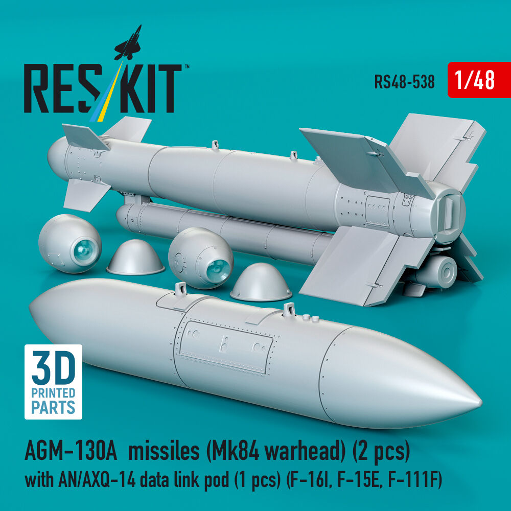 AGM-130A missiles (2 pcs) (Mk84 warhead) with AN/AXQ-14 data link pod (1 pcs) (F-16I, F-15E, F-111F) (3D Printed)