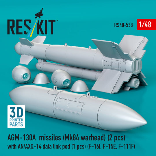 AGM-130A missiles (2 pcs) (Mk84 warhead) with AN/AXQ-14 data link pod (1 pcs) (F-16I, F-15E, F-111F) (3D Printed)