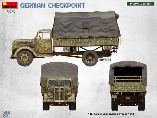 German Checkpoint. 3t Cargo Truck 3,6-36S & Kfz.1 Type 170VK w/ Feldgendarmerie. Big Set