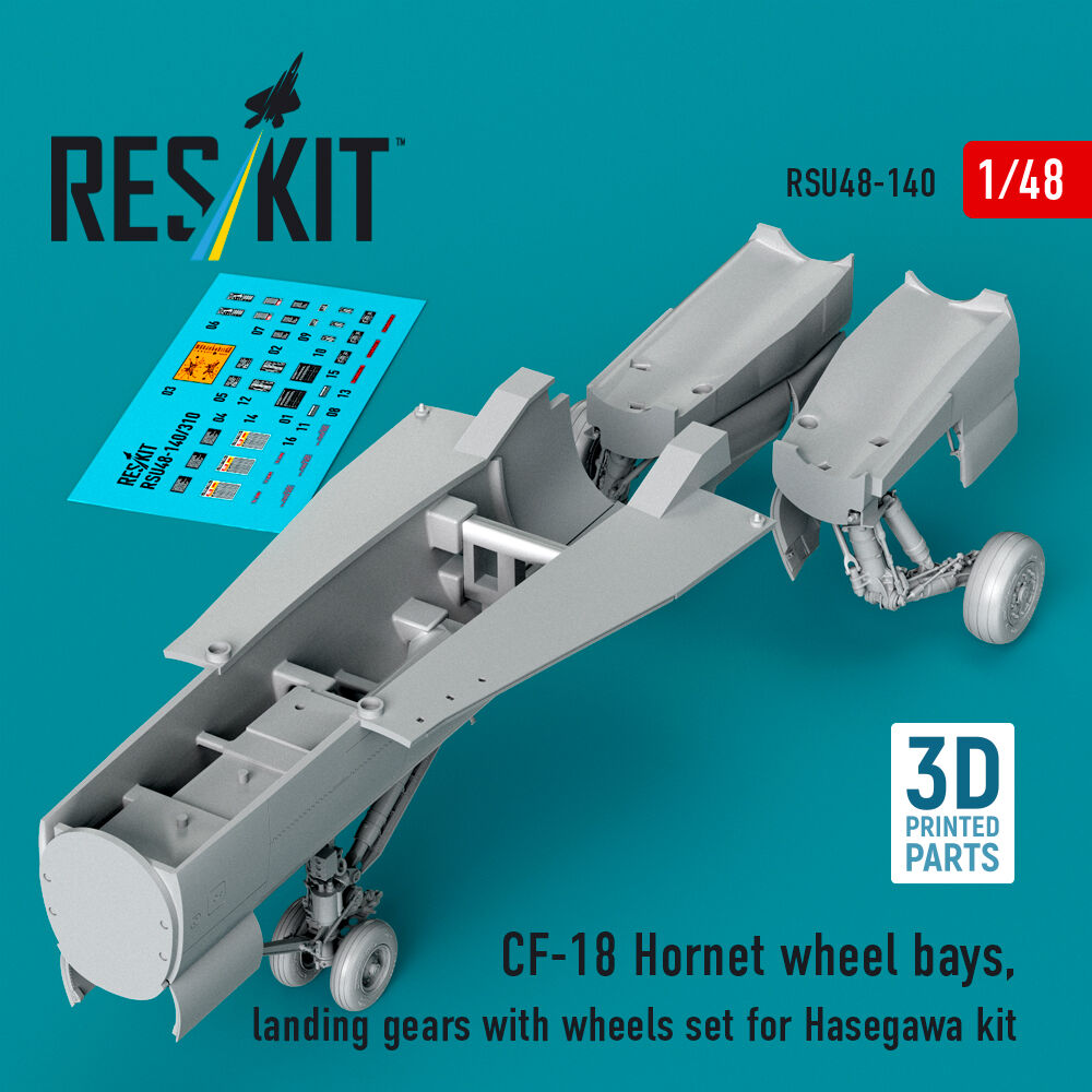 CF-18 Hornet wheel bays, landing gears with wheels set for Hasegawa kit (3D Printed)