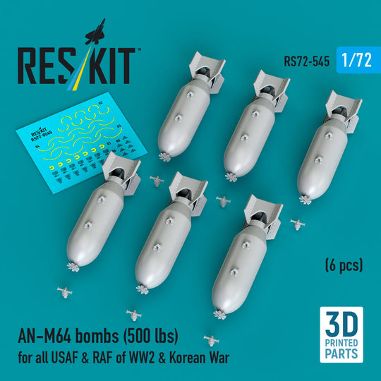 AN-M64 bombs (500 lbs) for all USAF & RAF of WW2 & Korean War (6 pcs) (3D Printed)