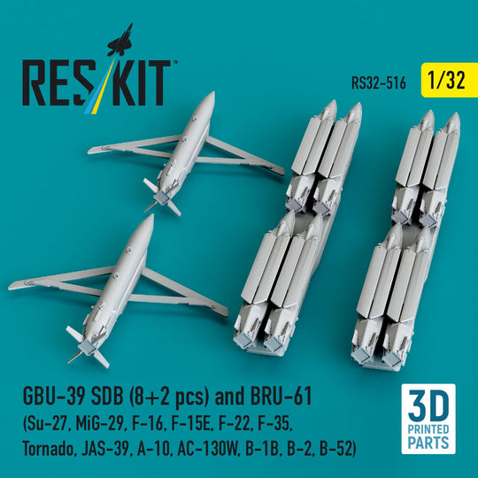 GBU-39 SDB (8 pcs) and BRU-61 (2 pcs) (Su-27, MiG-29, F-16, F-15E, F-22, F-35, Tornado, JAS-39, A-10, AC-130W, B-1B, B-2, B-52) (3D Printed)