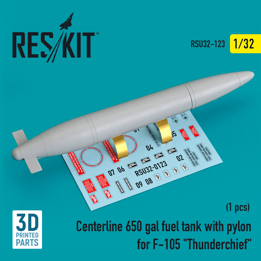 Centerline 650 gal fuel tank with pylons for F-105 Thunderchief (1 pcs) (3D Printed)