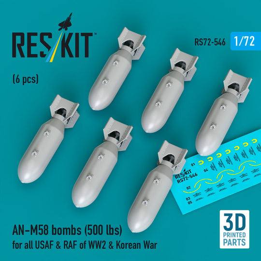 AN-M58 bombs (500 lbs) for all USAF & RAF of WW2 & Korean War (6 pcs) (3D Printed)