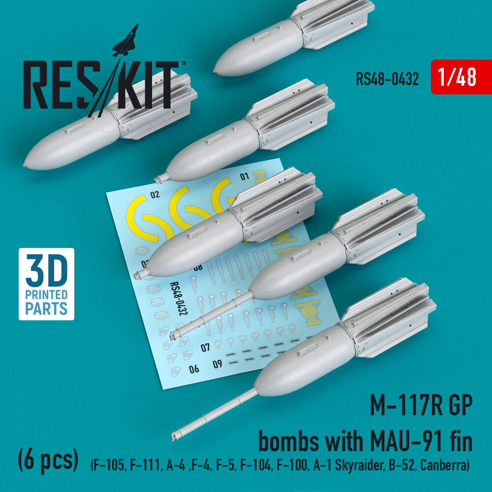 M-117R GP bombs with MAU-91 fin (6 pcs) (F-105,F-111, A-4 ,F-4, F-5, F-104, F-100, A-1 Skyraider, B-52, Canberra) (3D Printed)