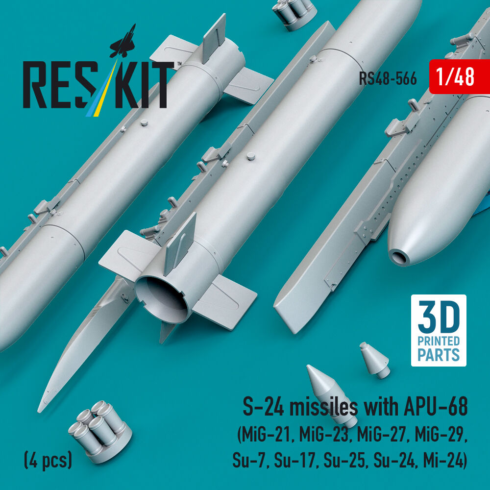 S-24 missiles with APU-68 (4 pcs) (MiG-21, MiG-23, MiG-27, MiG-29, Su-7, Su-17, Su-25, Su-24, Mi-24) (3D Printed)