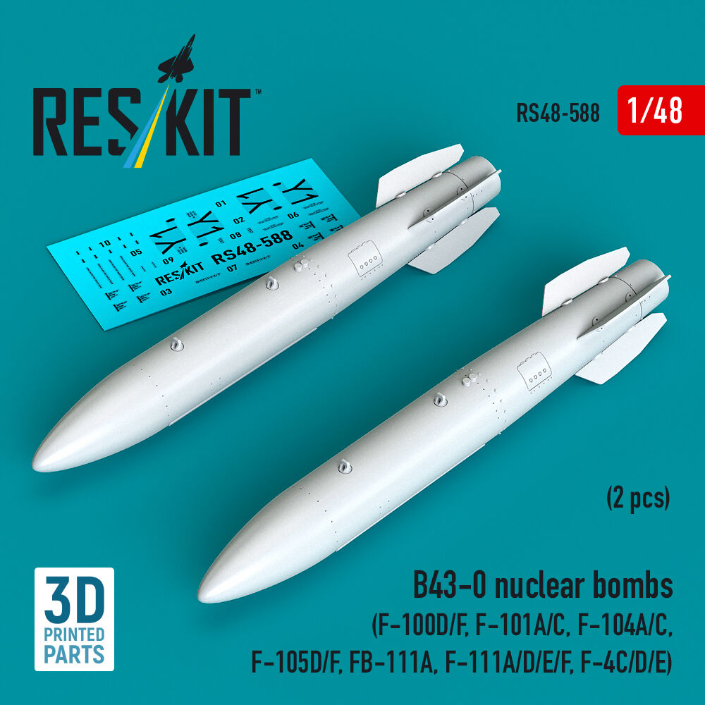 B43-0 nuclear bombs (2 pcs) (F-100D/F, F-101A/C, F-104A/C, F-105D/F, FB-111A, F-111A/D/E/F, F-4C/D/E) (3D Printed)