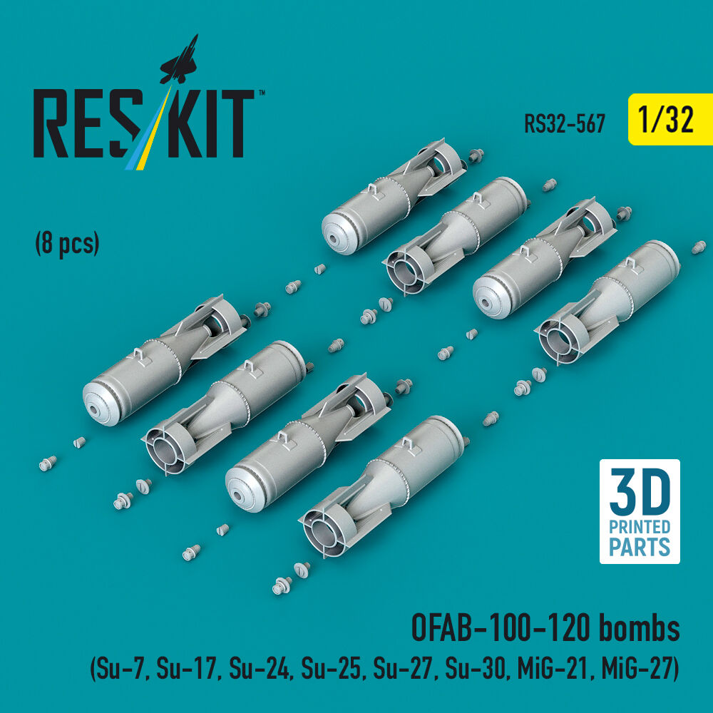 OFAB-100-120 bombs (8 pcs) (Su-7, Su-17, Su-24, Su-25, Su-27, Su-30, MiG-21, MiG-27) (3D Printed)