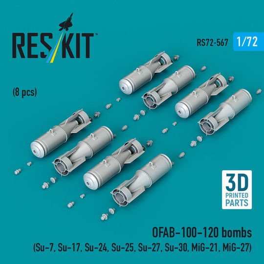 OFAB-100-120 bombs (8 pcs) (Su-7, Su-17, Su-24, Su-25, Su-27, Su-30, MiG-21, MiG-27) (3D Printed)