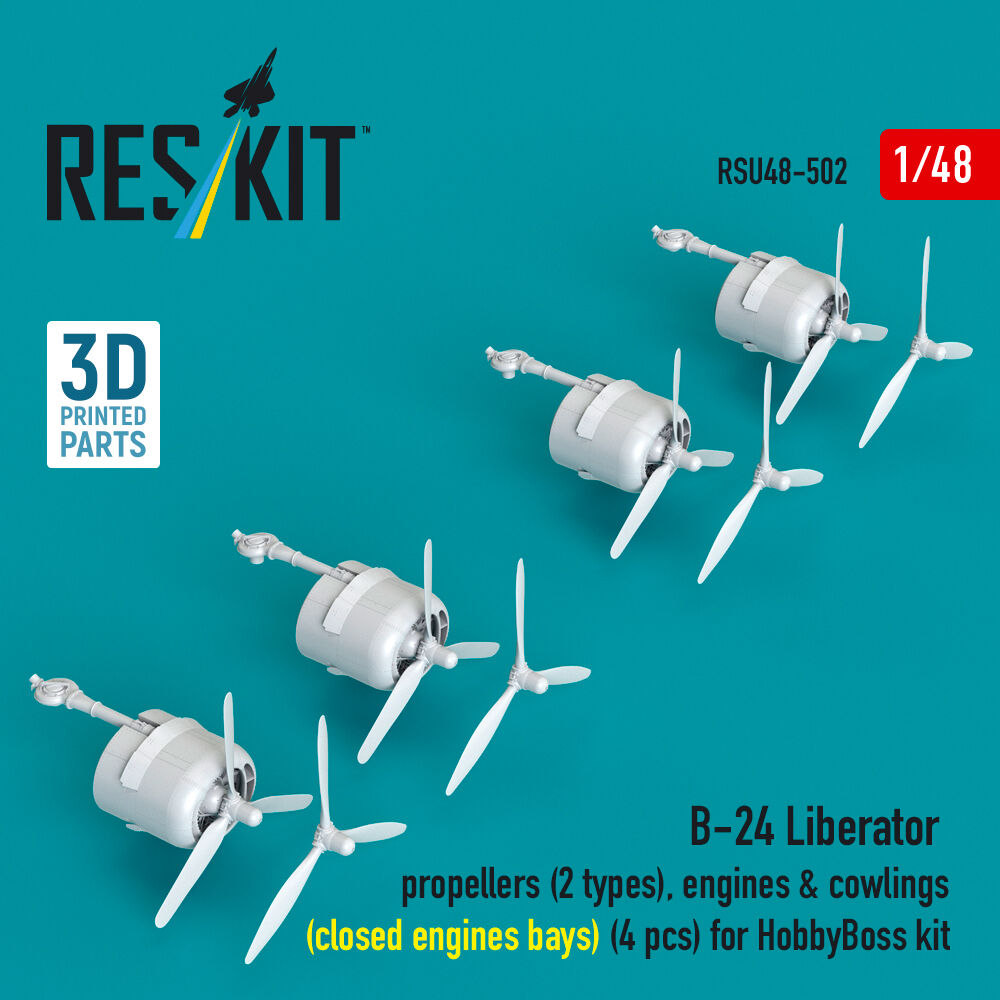 B-24 Liberator propellers (2 types), engines & cowlings (closed engine bays) (4 pcs) (3D Printed) for Hobby Boss