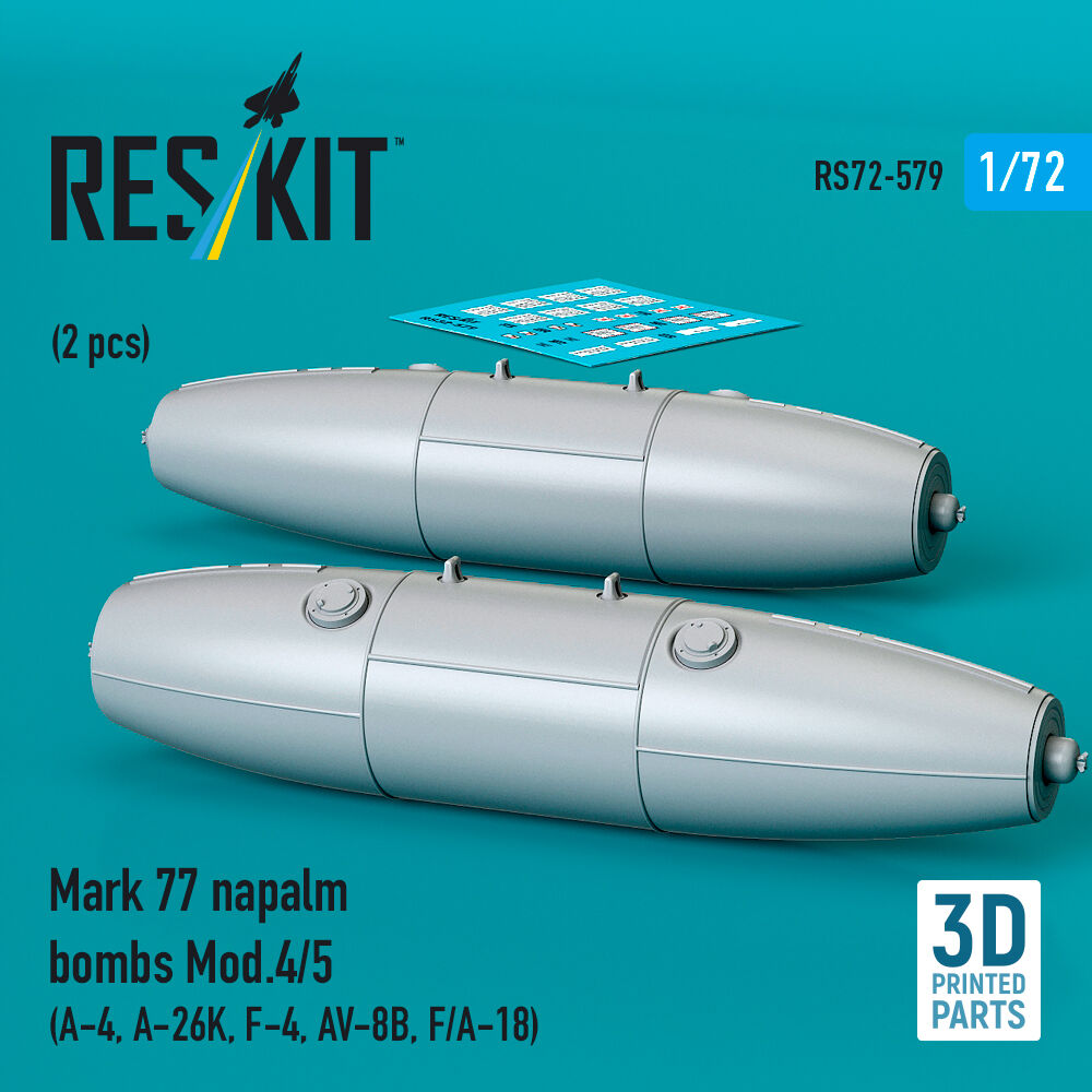 Mark 77 napalm bombs Mod.4/5 (2pcs) (A-4, A-26K, F-4, AV-8B, F/A-18) (3D Printed)