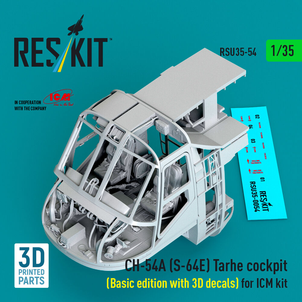 CH-54A (S-64E) Tarhe cockpit (Basic edition with 3D decals) for ICM kit (3D Printed)