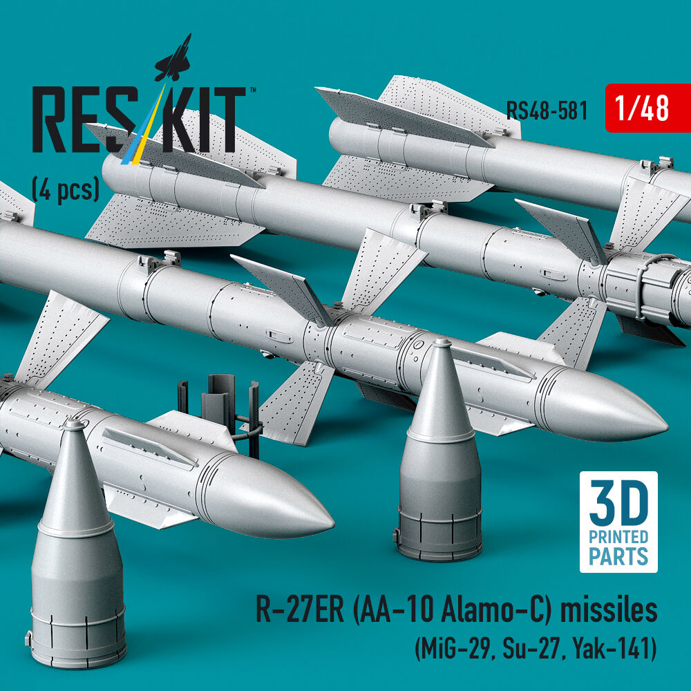 R-27ER (AA-10 Alamo-C) missiles (4 pcs) (MiG-29, Su-27, Yak-141) (3D Printed)