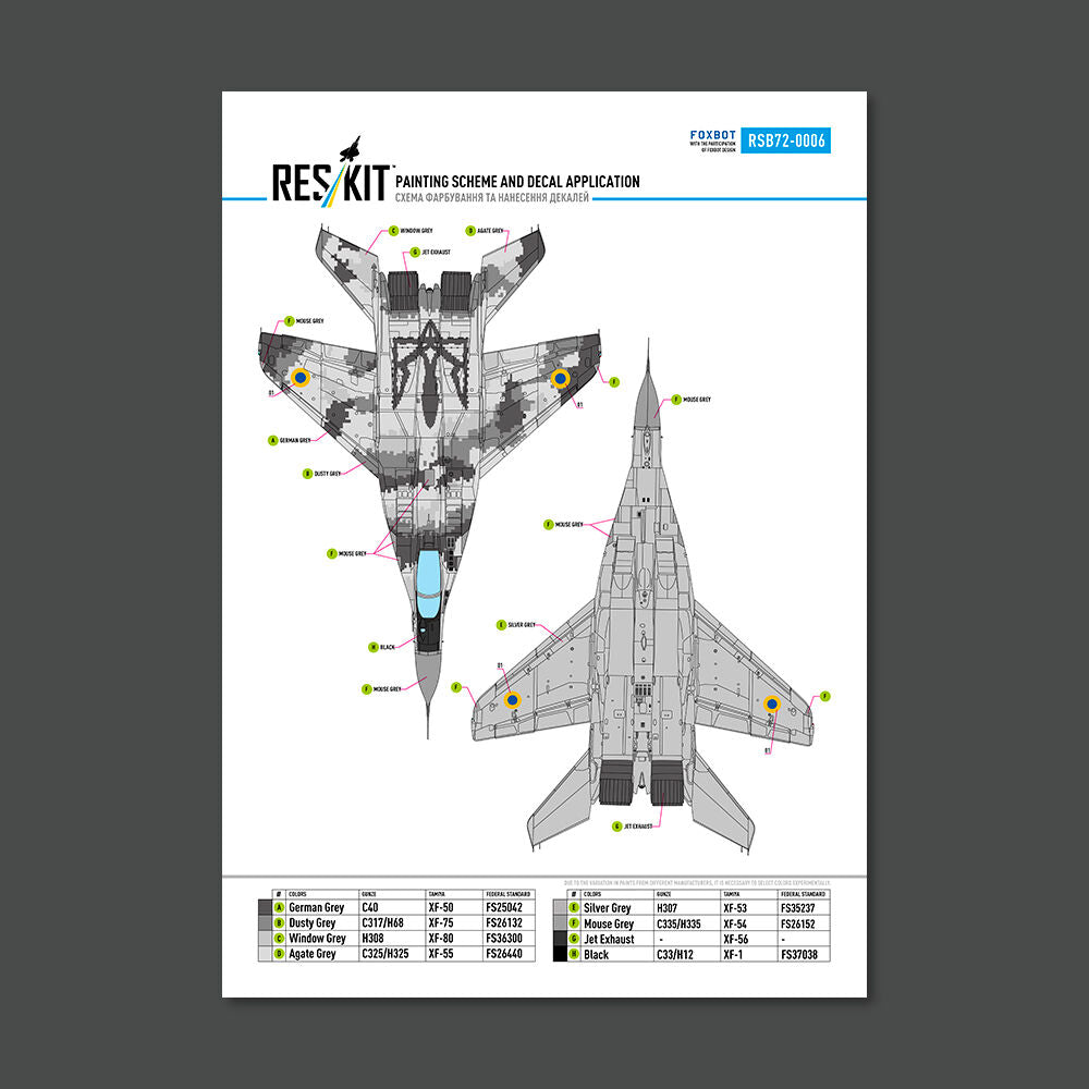 MiG-29 Fulcrum 9-13 (White 57) Digital (Pixel) Ukrainian Air Forces for GWH kit (Main Decals with Stencils & Masks for painting)