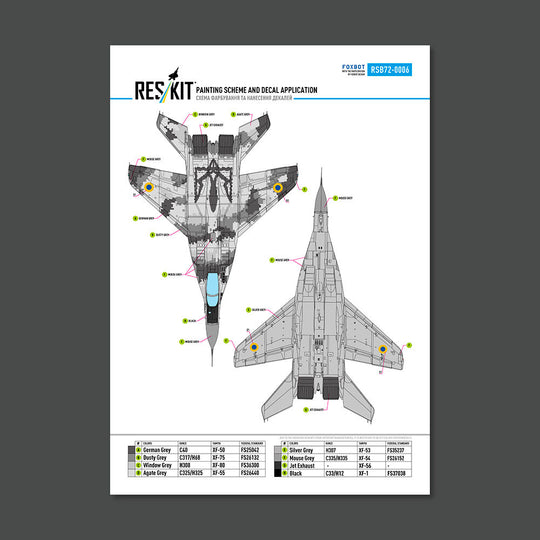 MiG-29 Fulcrum 9-13 (White 57) Digital (Pixel) Ukrainian Air Forces for GWH kit (Main Decals with Stencils & Masks for painting)