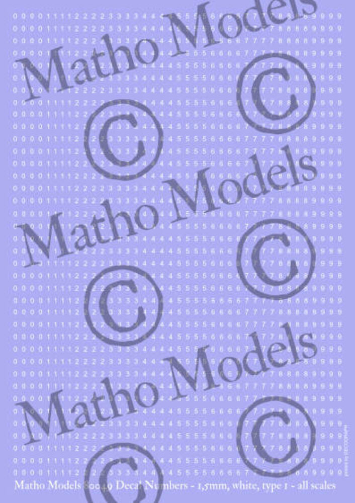 Decal Numbers - 1.5mm, white, type 1