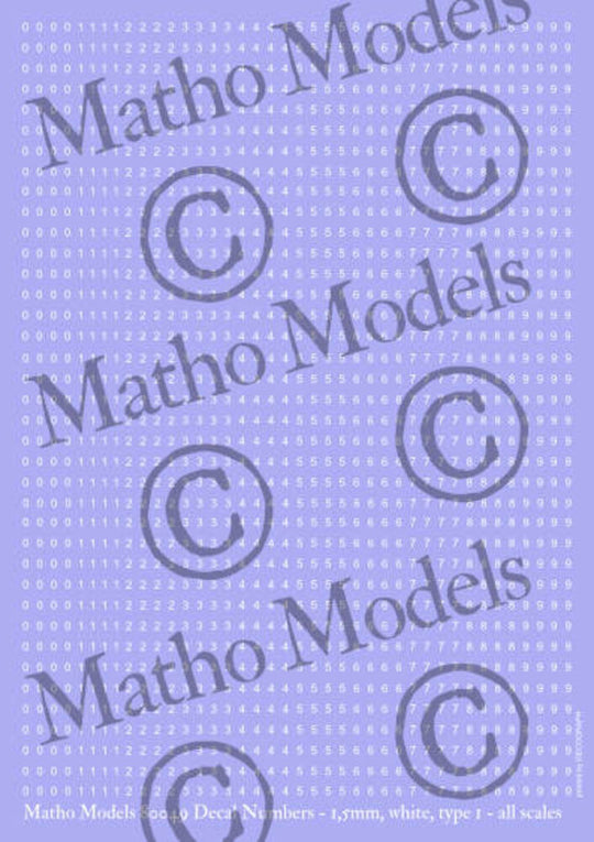 Decal Numbers - 1.5mm, white, type 1
