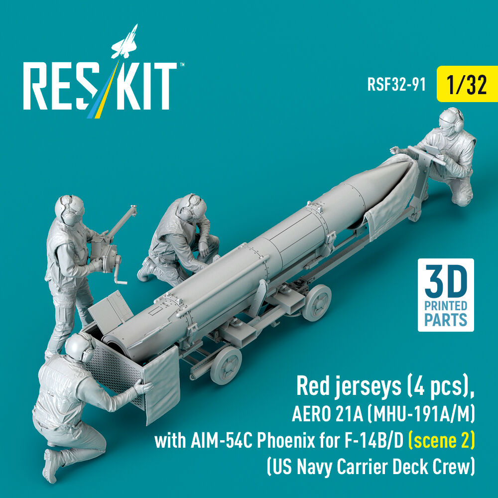 Red jerseys (4 pcs), AERO 21A (MHU-191A/M) with AIM-54C Phoenix for F-14B/D (scene 2) (US Navy Carrier Deck Crew) (3D Printed)
