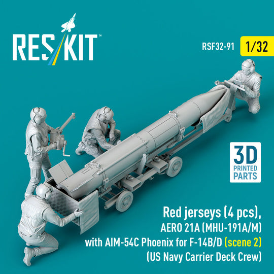 Red jerseys (4 pcs), AERO 21A (MHU-191A/M) with AIM-54C Phoenix for F-14B/D (scene 2) (US Navy Carrier Deck Crew) (3D Printed)