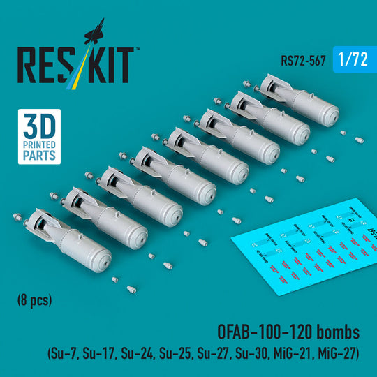 OFAB-100-120 bombs (8 pcs) (Su-7, Su-17, Su-24, Su-25, Su-27, Su-30, MiG-21, MiG-27) (3D Printed)