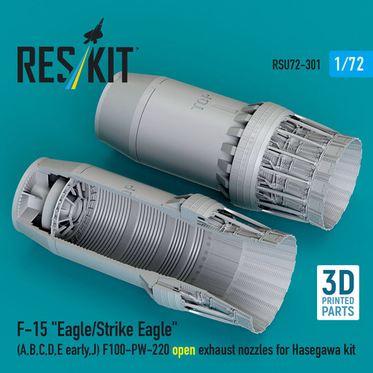 F?15 Eagle/Strike Eagle (A, B, C, D, E early, J) F100-PW-220 open exhaust nozzles for Hasegawa kit (3D Printed)