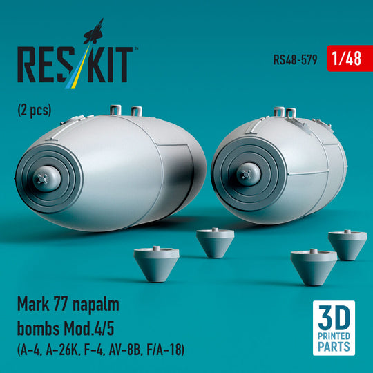 Mark 77 napalm bombs Mod.4/5 (2pcs) (A-4, A-26K, F-4, AV-8B, F/A-18) (3D Printed)
