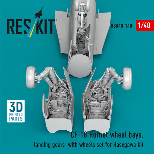 CF-18 Hornet wheel bays, landing gears with wheels set for Hasegawa kit (3D Printed)