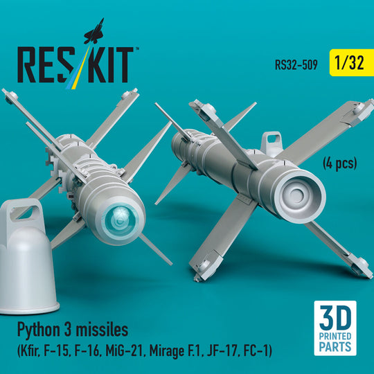 Python 3 missiles (4 pcs) (Kfir, F-15, F-16, MiG-21, Mirage F.1, JF-17, FC-1) (3D Printed)