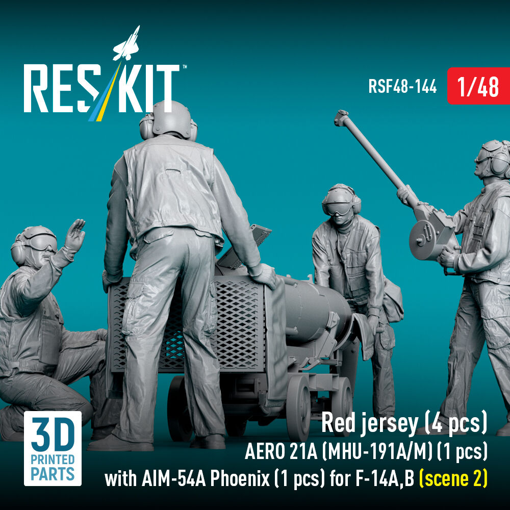 Red jersey (4 pcs) AERO 21A (MHU-191A/M) (1 pcs) with AIM-54A Phoenix (1 pcs) for F-14A,B (scene 2) (3D Printed)
