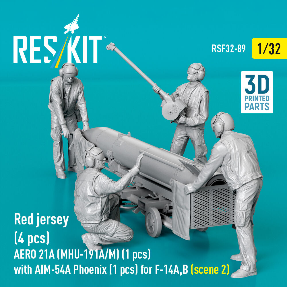 Red jersey (4 pcs) AERO 21A (MHU-191A/M) (1 pcs) with AIM-54A Phoenix (1 pcs) for F-14A,B (scene 2) (3D Printed)