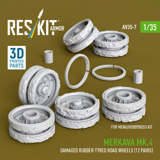 Merkava Mk.4 damaged rubber-tyred road wheels (12 pairs) (3D Printed) for Meng / Hobby Boss