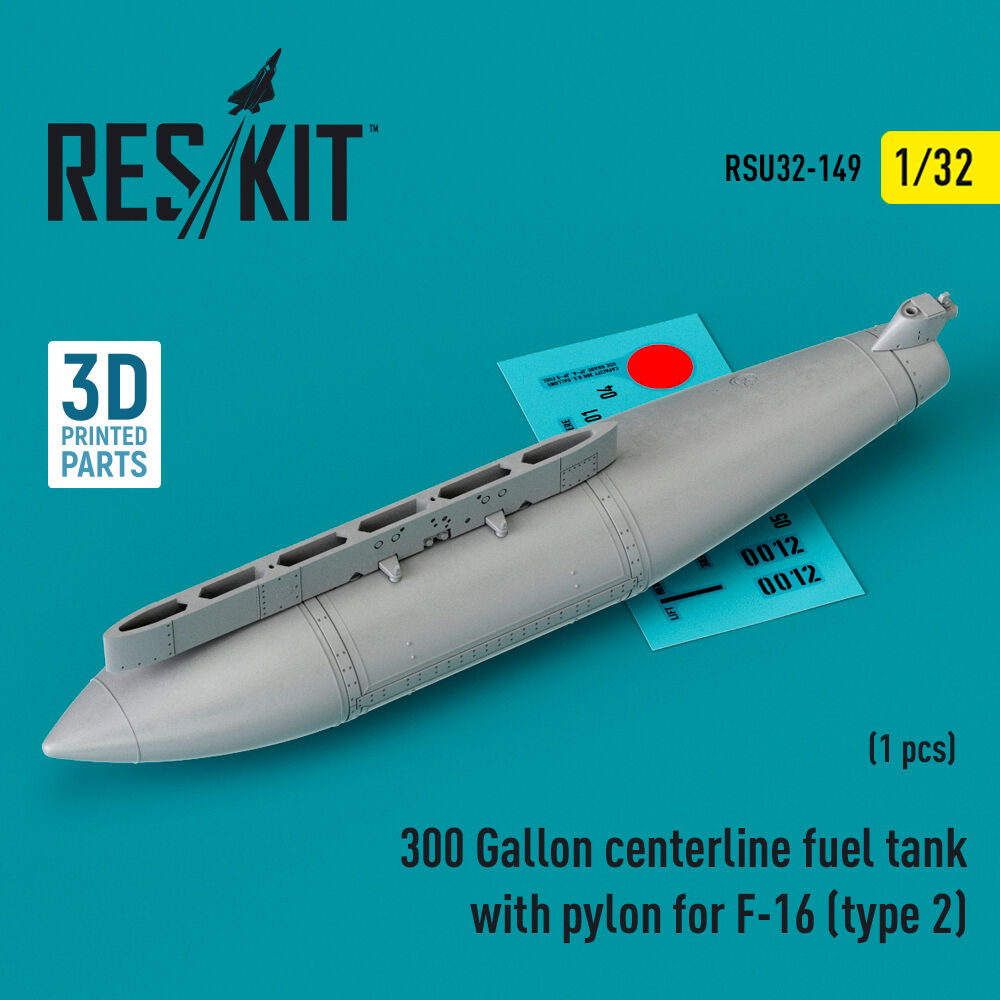 300 Gallon centerline fuel tank with pylon for F-16 (A/B/C/D/E/F/I) (type 2) (1 pcs) (3D Printed)