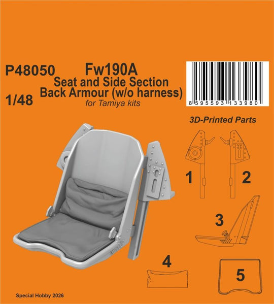 Fw190A Seat and Side Section Back Armour (w/o harness) for Tamiya