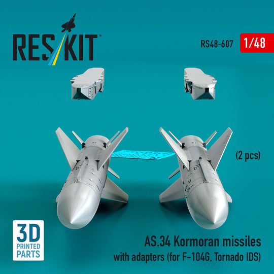 AS.34 Kormoran missiles with adapters (2 pcs) (for F-104G, Tornado IDS) (3D Printed)