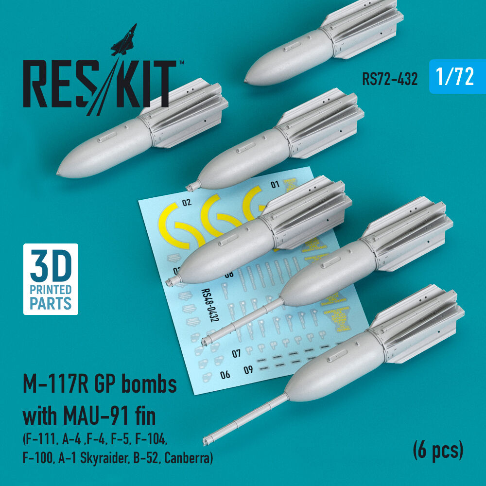 M-117R GP bombs with MAU-91 fin (6 pcs) (F-105, F-111, A-4 ,F-4, F-5, F-104, F-100, A-1 Skyraider, B-52, Canberra) (3D Printed)