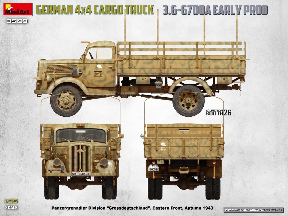 German 3t 4x4 Cargo Truck 3.6-6700A Early Prod