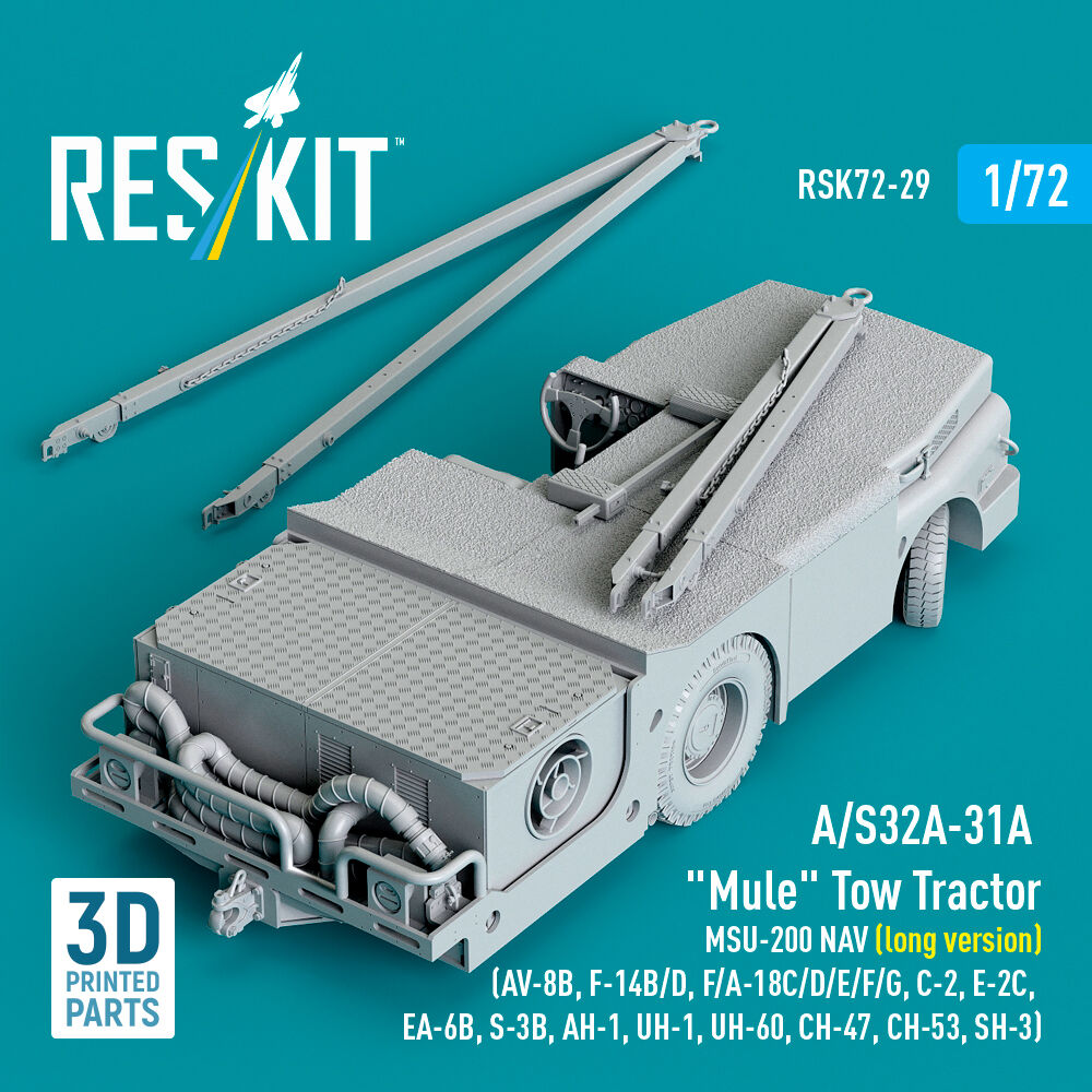A/S32A-31A Mule Tow Tractor MSU-200 NAV (long version) (AV-8B, F-14B/D, F/A-18C/D/E/F/G, C-2, E-2?, EA-6B, S-3B, AH-1, UH-1, UH-60, CH-47, CH-53, SH-3) (3D Printed model kit)